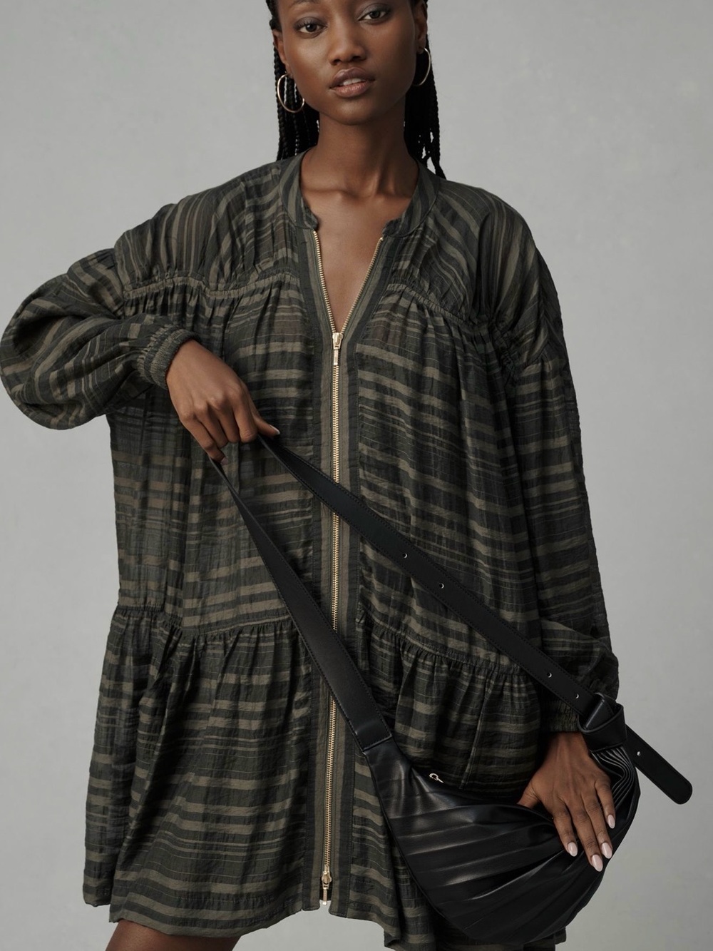 NWT- Anthropologie Olive Striped Lightweight Zip-Front Coat